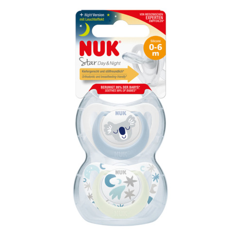 2 Sucettes STARLIGHT 0-6m Garçon - NUK