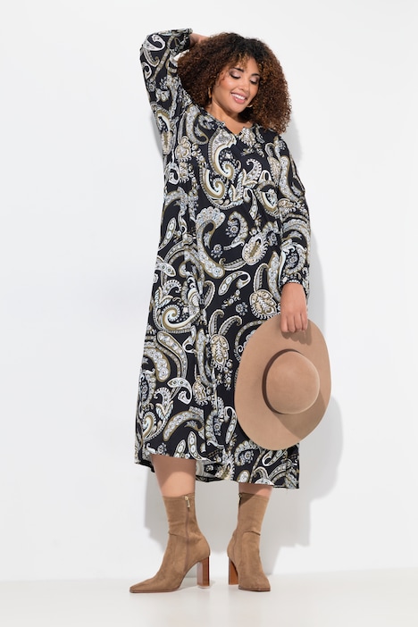 Jerseykleid, A-Linie, Tunika-Ausschnitt, Langarm