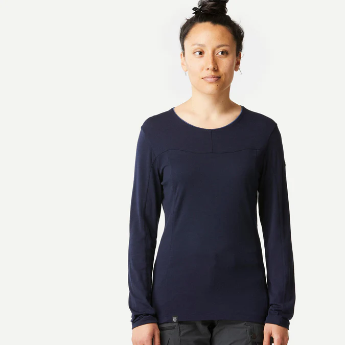 Decathlon Forclaz - Camiseta feminina de manga comprida Forclaz MT500 em lã merino - BORDÔ