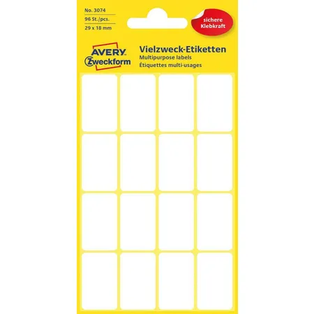 Avery Zweckform 3074 Vielzweck Etiketten 29 x 18 mm, 6 Bogen/96 Etiketten, weiß