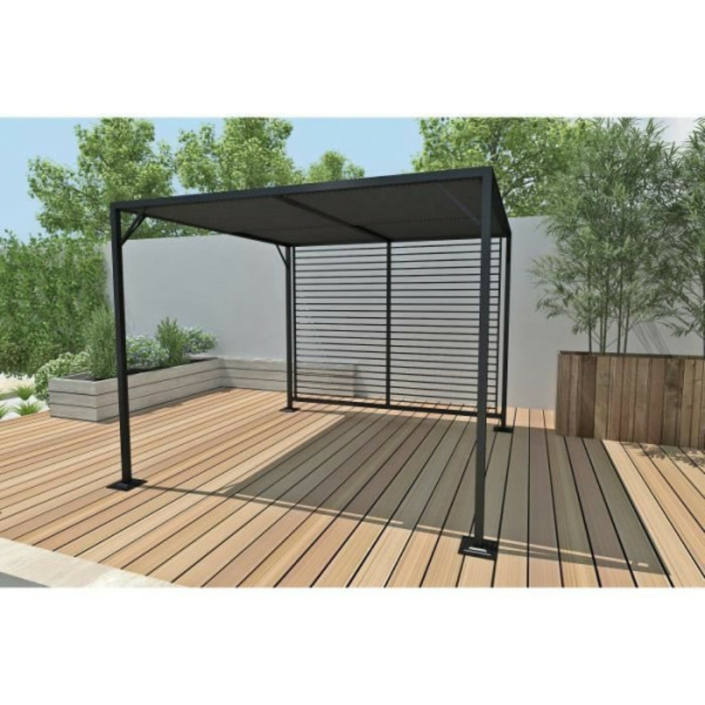 Pergola a toit coulissant avec une structure en aluminium et acier - 2,80 x 2,80 metres - gris foncé