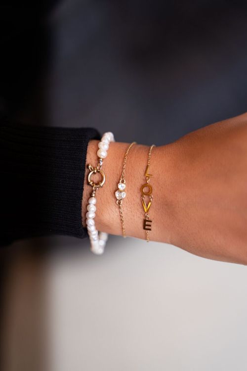 Armband dubbel strass hartje