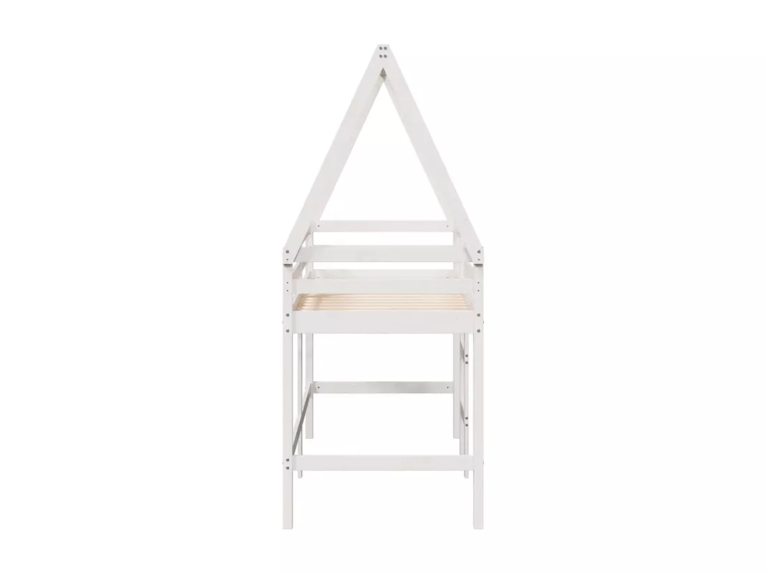 Lit superposé et échelle et toit blanc 90x200cm bois pin massif