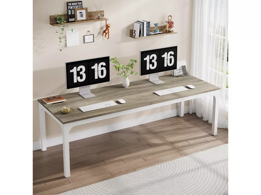 Bureau Informatique, Bureau pour Ordinateur Portable, Table d’étude, Table d'ordinateur Portable, Double Bureau Long, 200 x 70 x 75 cm