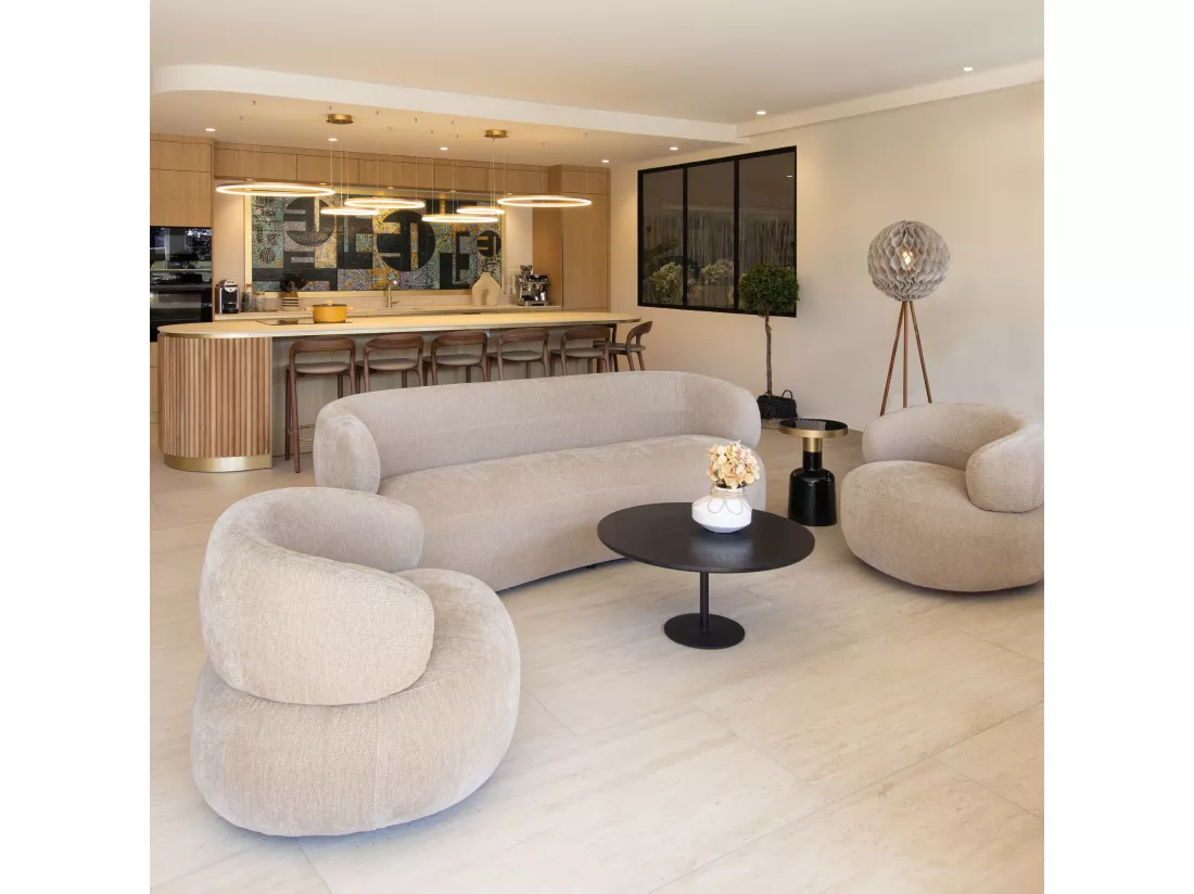Now's Home - Canape En Velours Texture Beige 231x91x78 Cm Glove