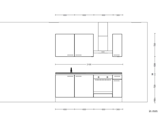 CONCEPT1 - Pack Cuisine Carena 210cm L5 Droite Bleu fjord ultra-mat