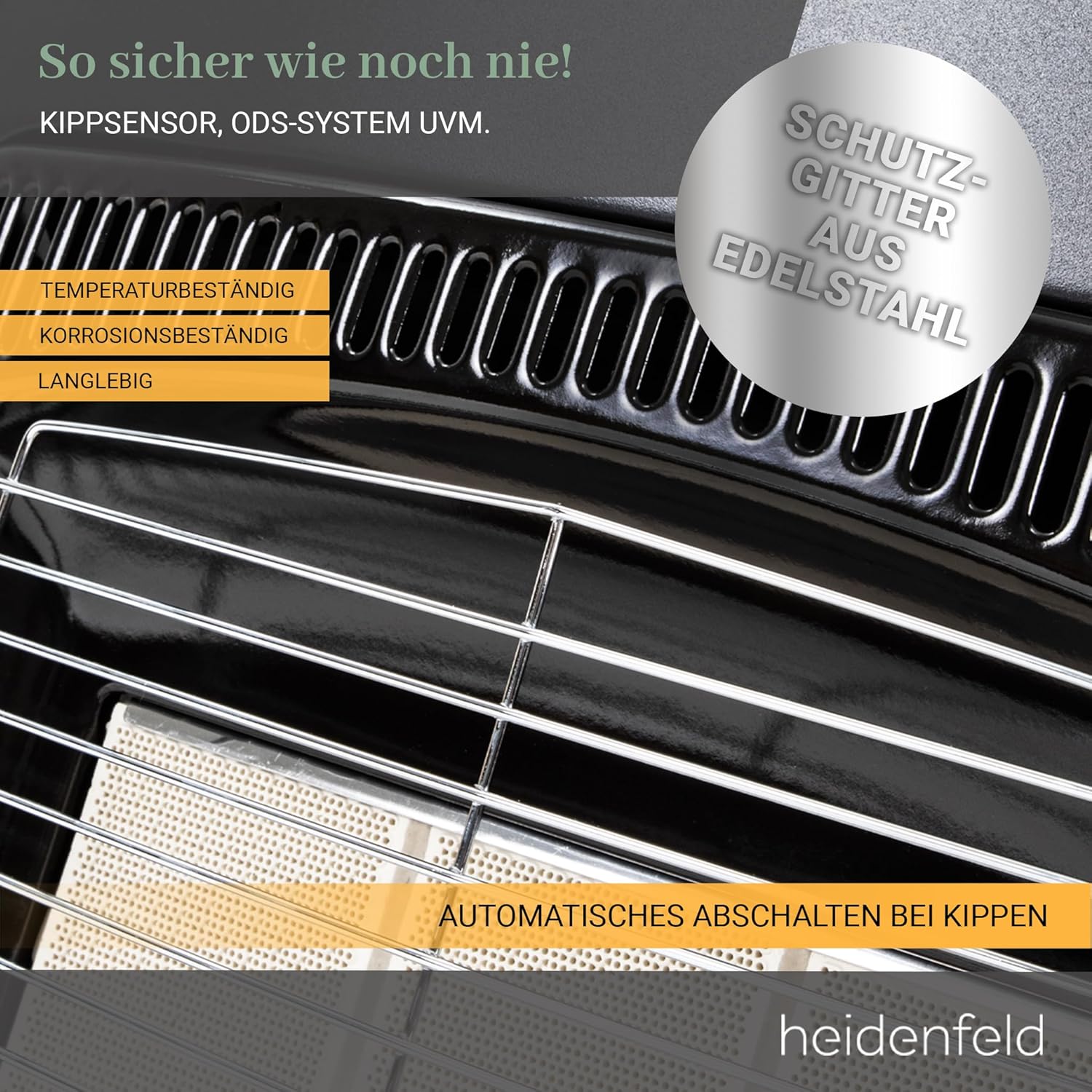 Heidenfeld Gasheizung Inferno GH100 |    - 4200 Watt - Heizstrahler - Gasheizung für Innenräume - Gasofen - Gasheizer - Gasflaschen bis 15 Kg - Gasschlauch (Schwarz)