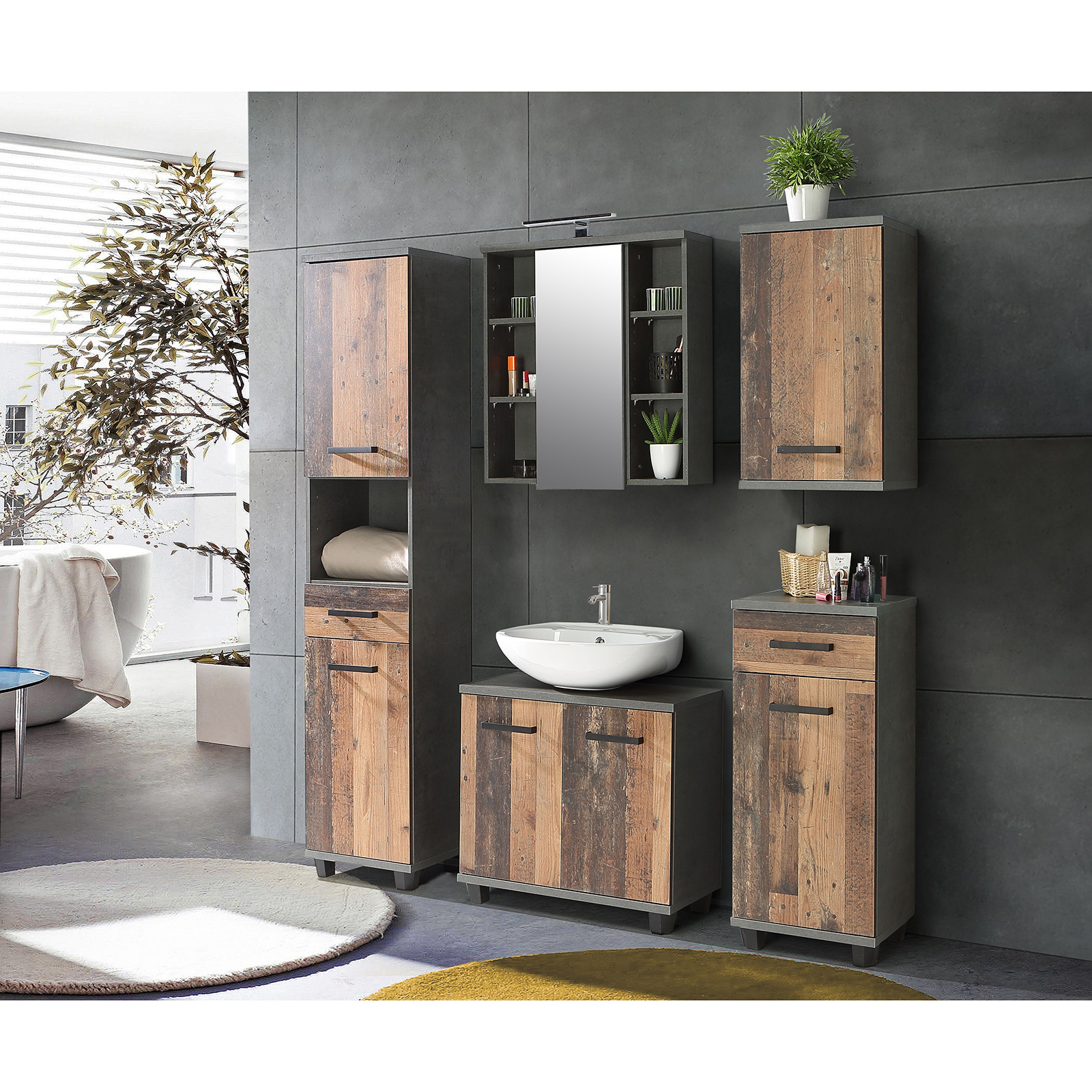 Hängeschrank - Old Wood Vintage - Beton - 40 cm