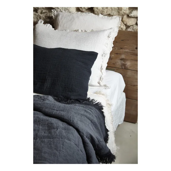Autumn Couvre lit en coton et lin bio avec franges | Charbon