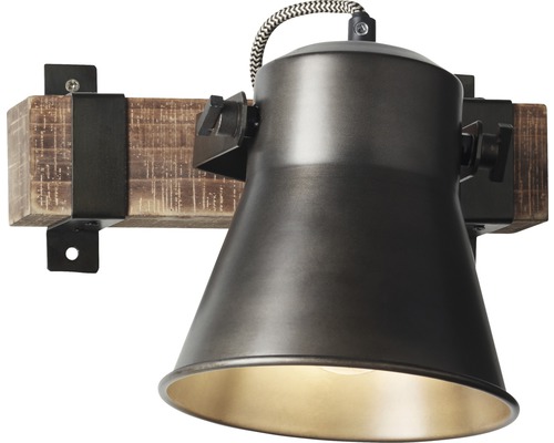 Wandspot, 1-lichts, 24 cm breed, bruin/zwart-staal