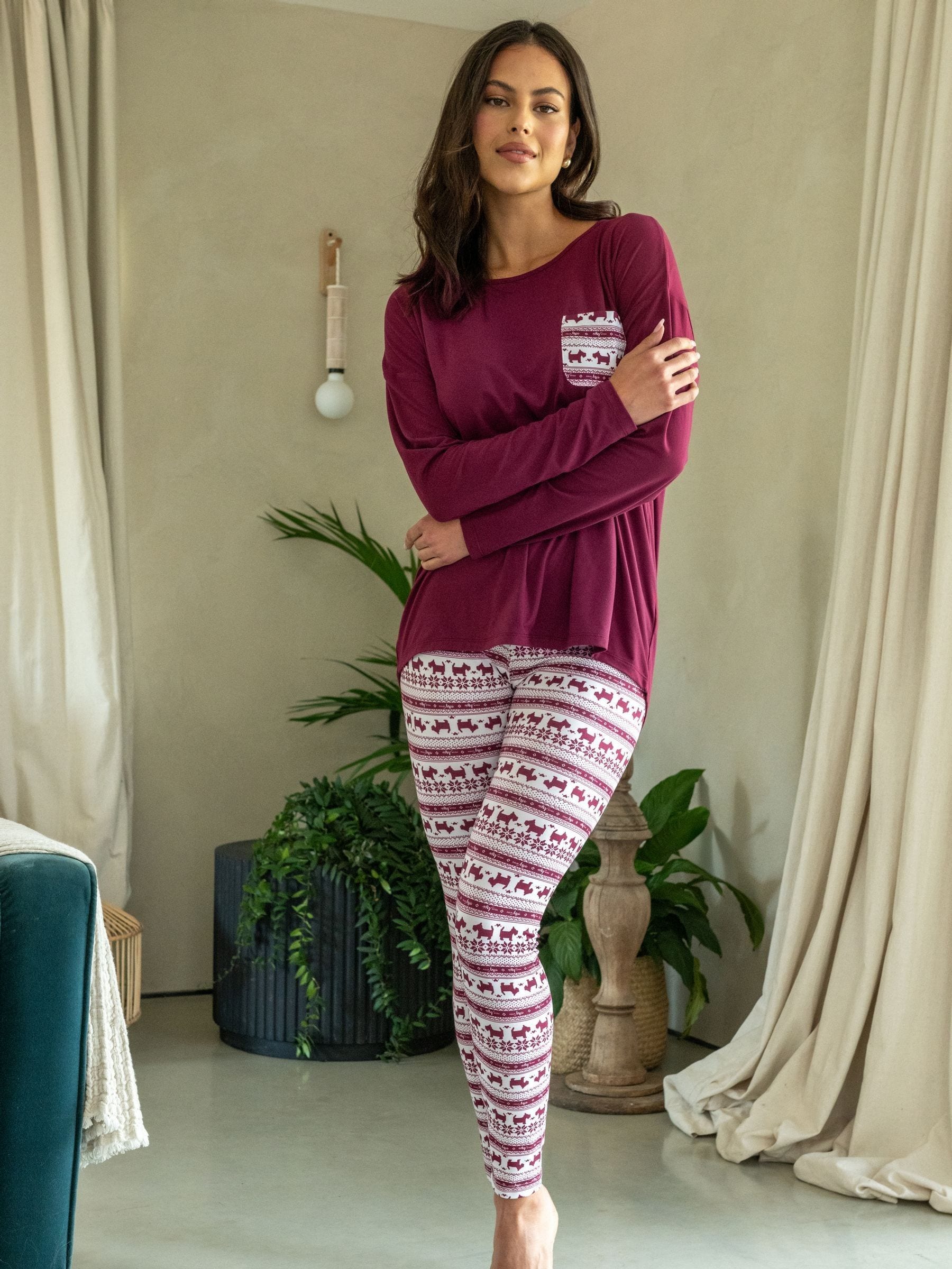 Rood - Pour Moi Soft Touch Jersey Legging Pyjamas Set