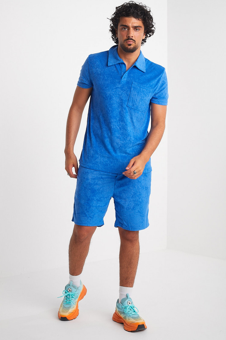 Ensemble 2 pièces polo + short bleu en velours