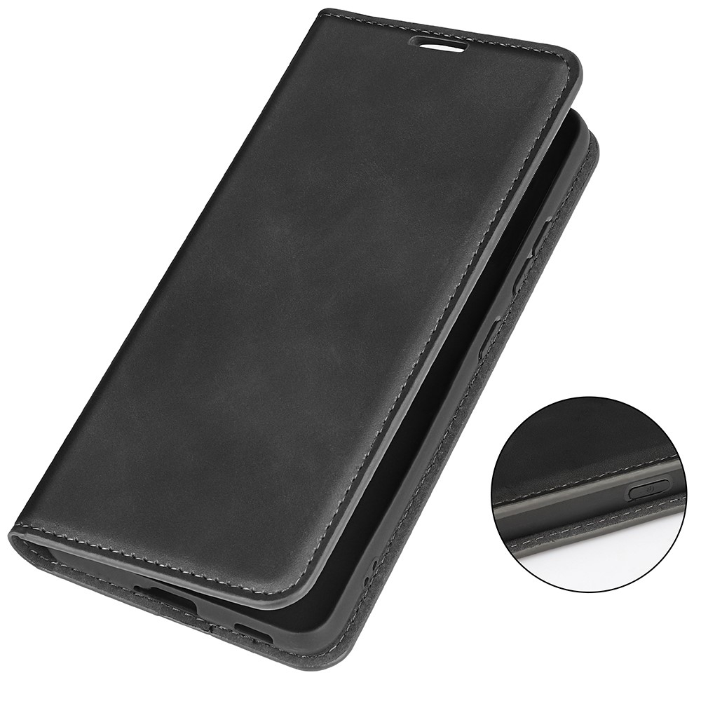 iPhone 16 Pro Vintage Leder Tasche Flip Cover Fashion Design - Schwarz