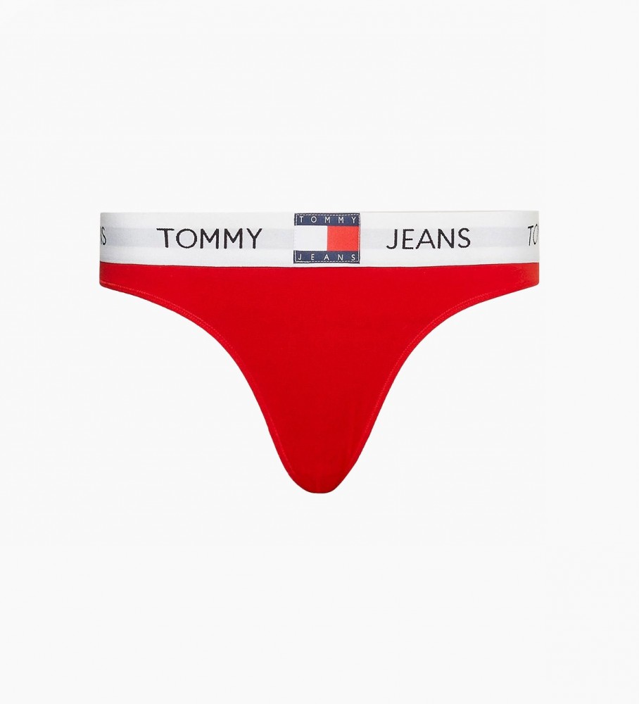 Calcinha fio dental canelada Tommy Jeans Heritage na cor vermelha