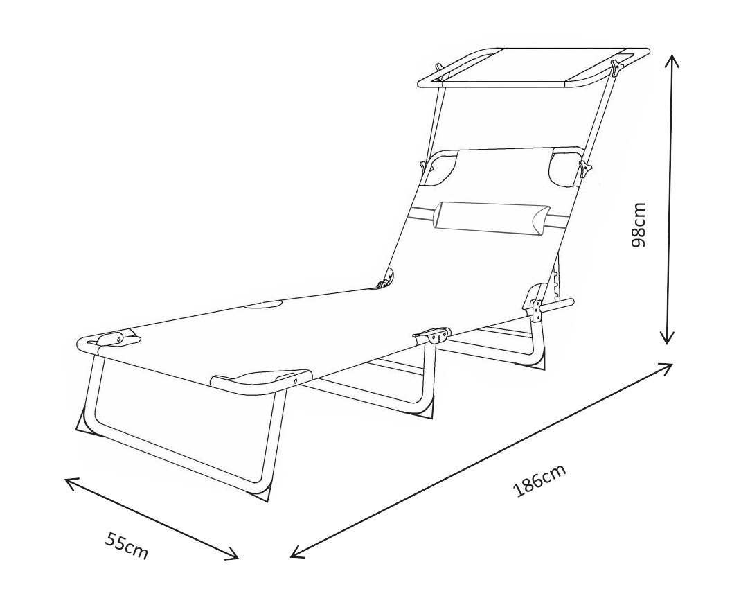 VCM Sonnenliege klappbar | Gartenliege faltbar, leicht und kompakt | Liegestuhl für Balkon, Strand und Camping mit verstellbarem Sonnendach | Bindox L