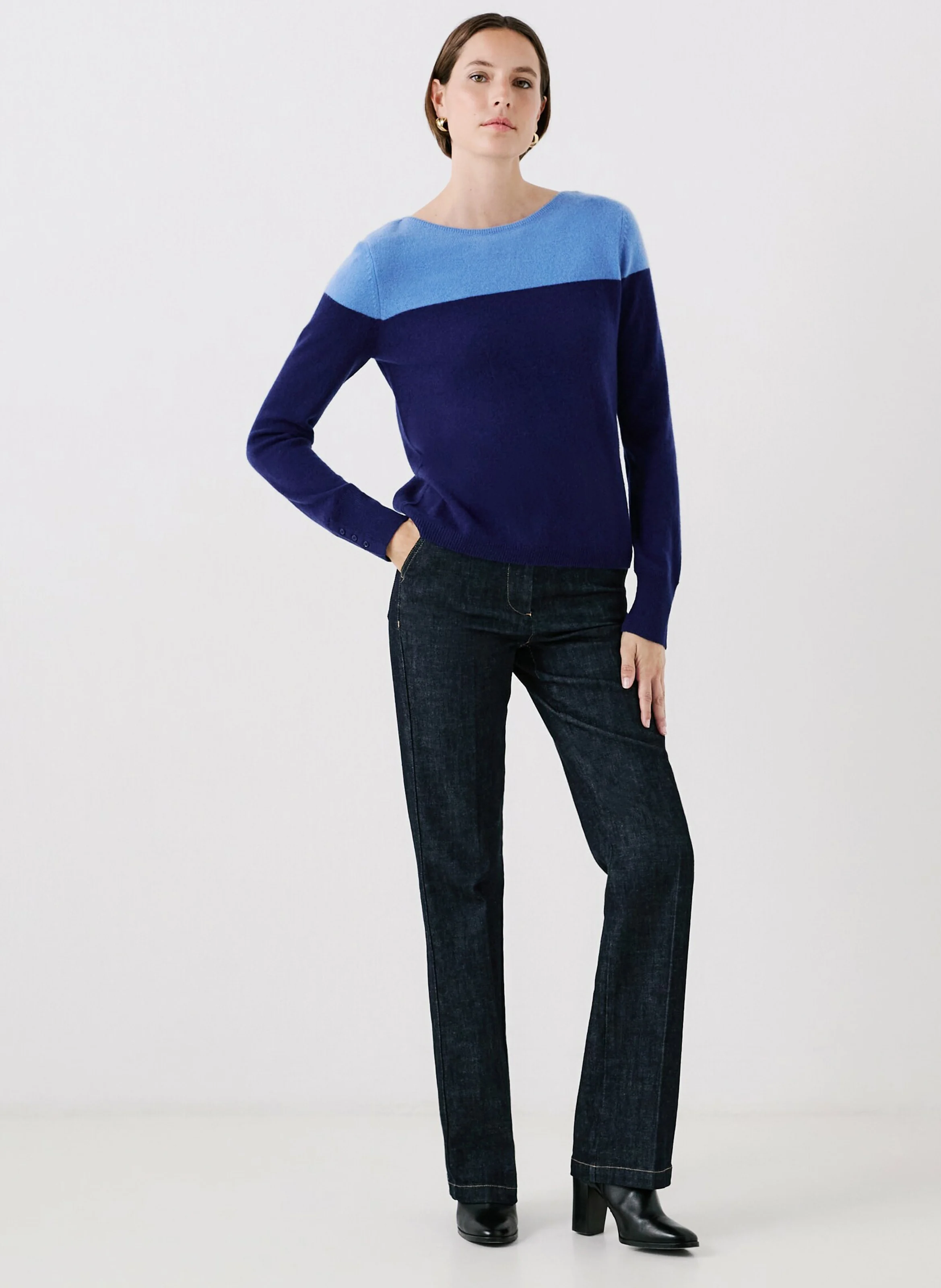 ZOE - Pull droit col rond en cachemire | Bleu