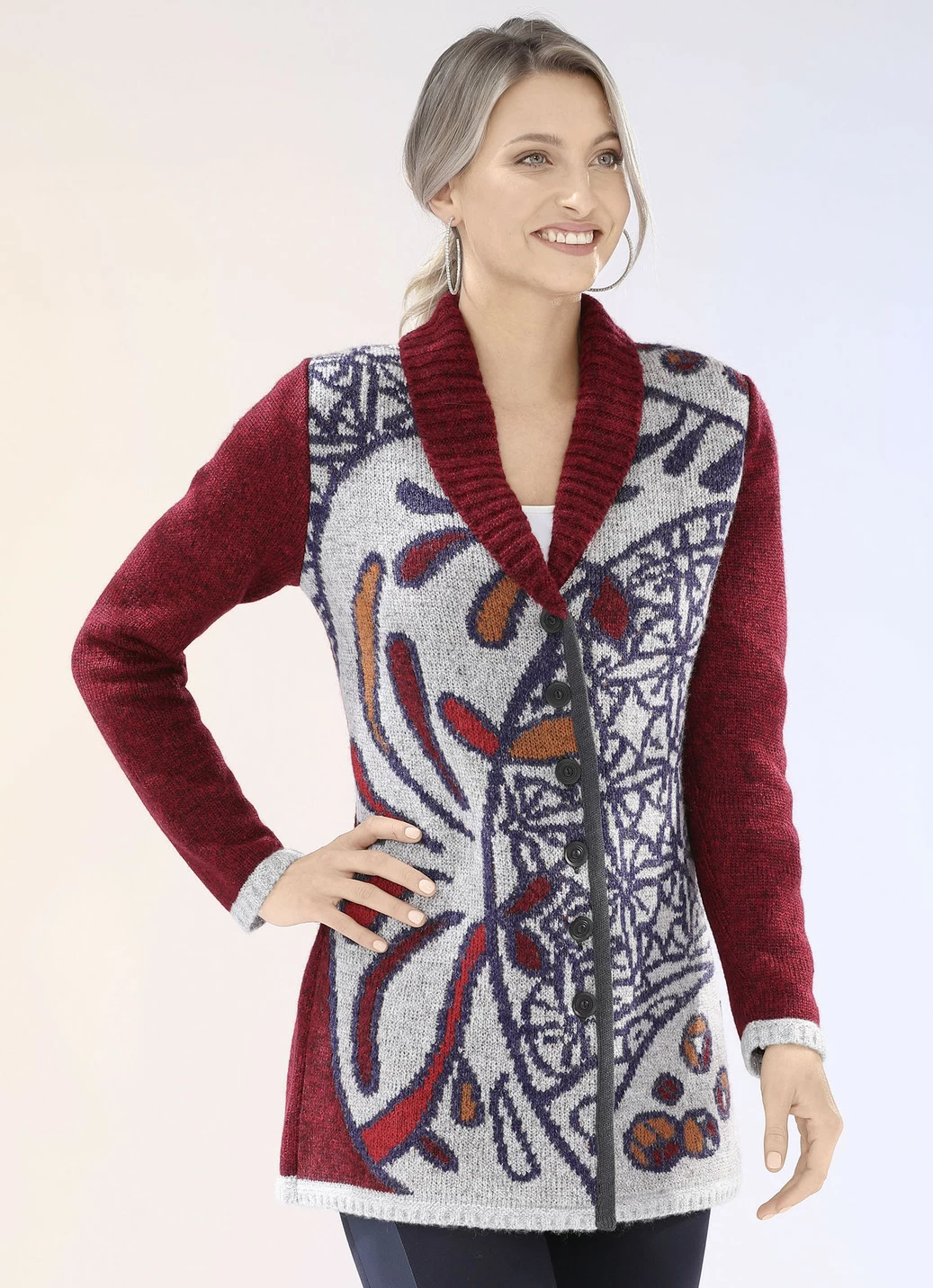 Strickjacke mit platziertem Jacquard-Dessin