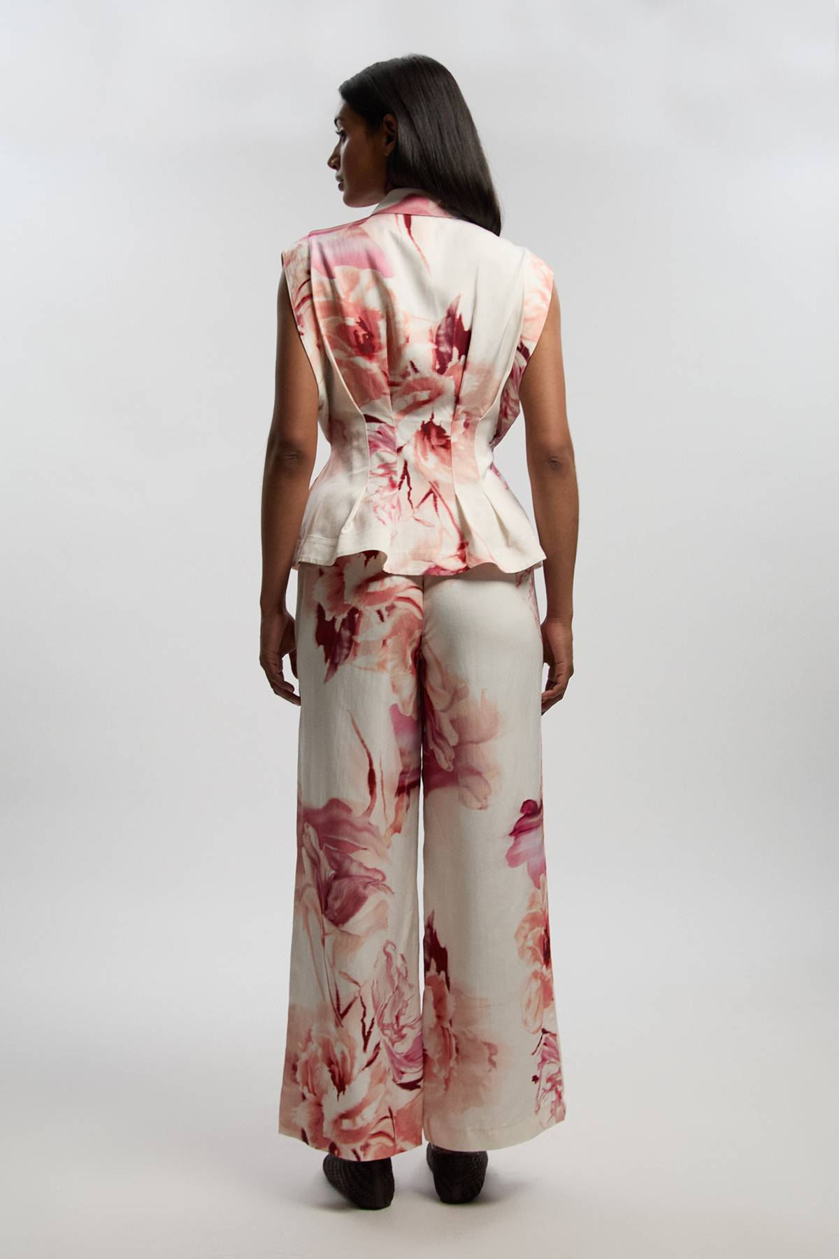 KarenMillen Pantalon Droit Tissé Floral En Lin Viscose Premium