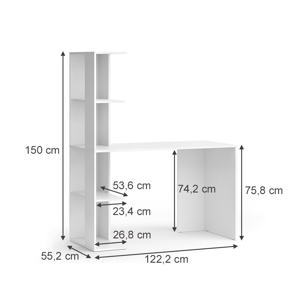 Vicco Schreibtisch Tower Weiß 122 x 55 cm mit 4 Fächern