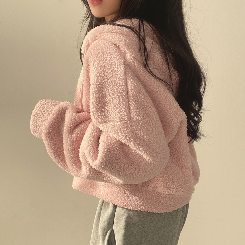 Bolgivy - Fleece effen jas met capuchon en rits