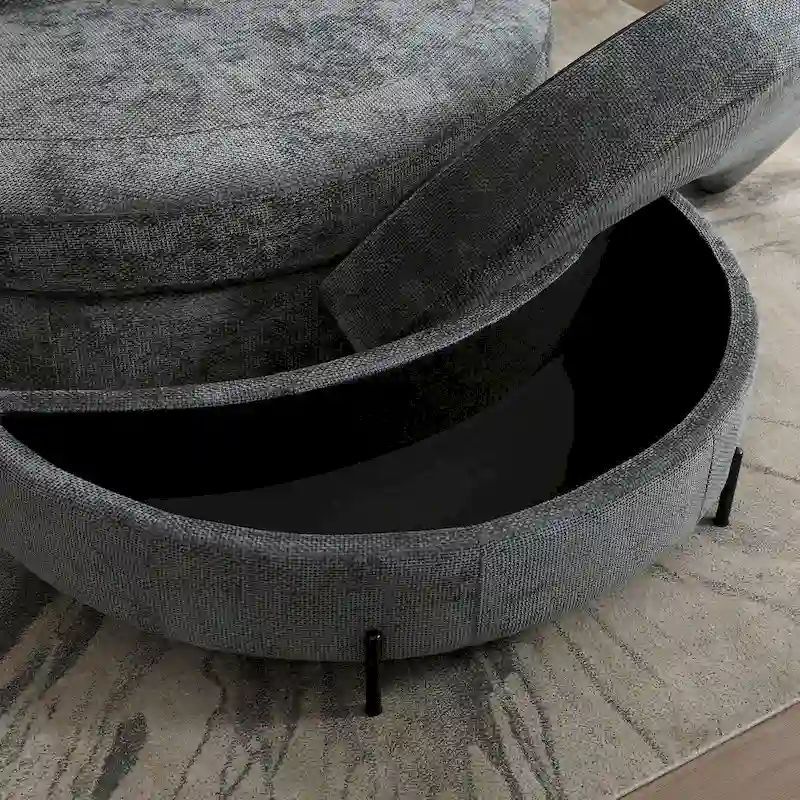 Modern Sofa Chair Round Accent Barrel Chair With 5 Pillows and Optional Ottoman