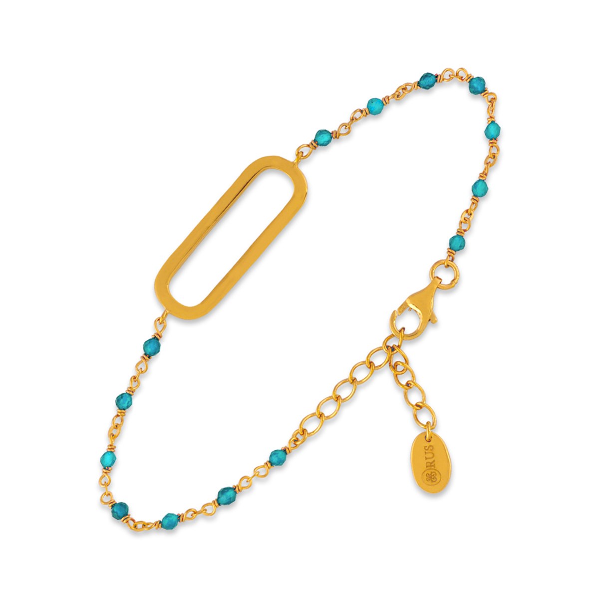 Bracelet En Argent Doré Lingot Pierres Turquoise
