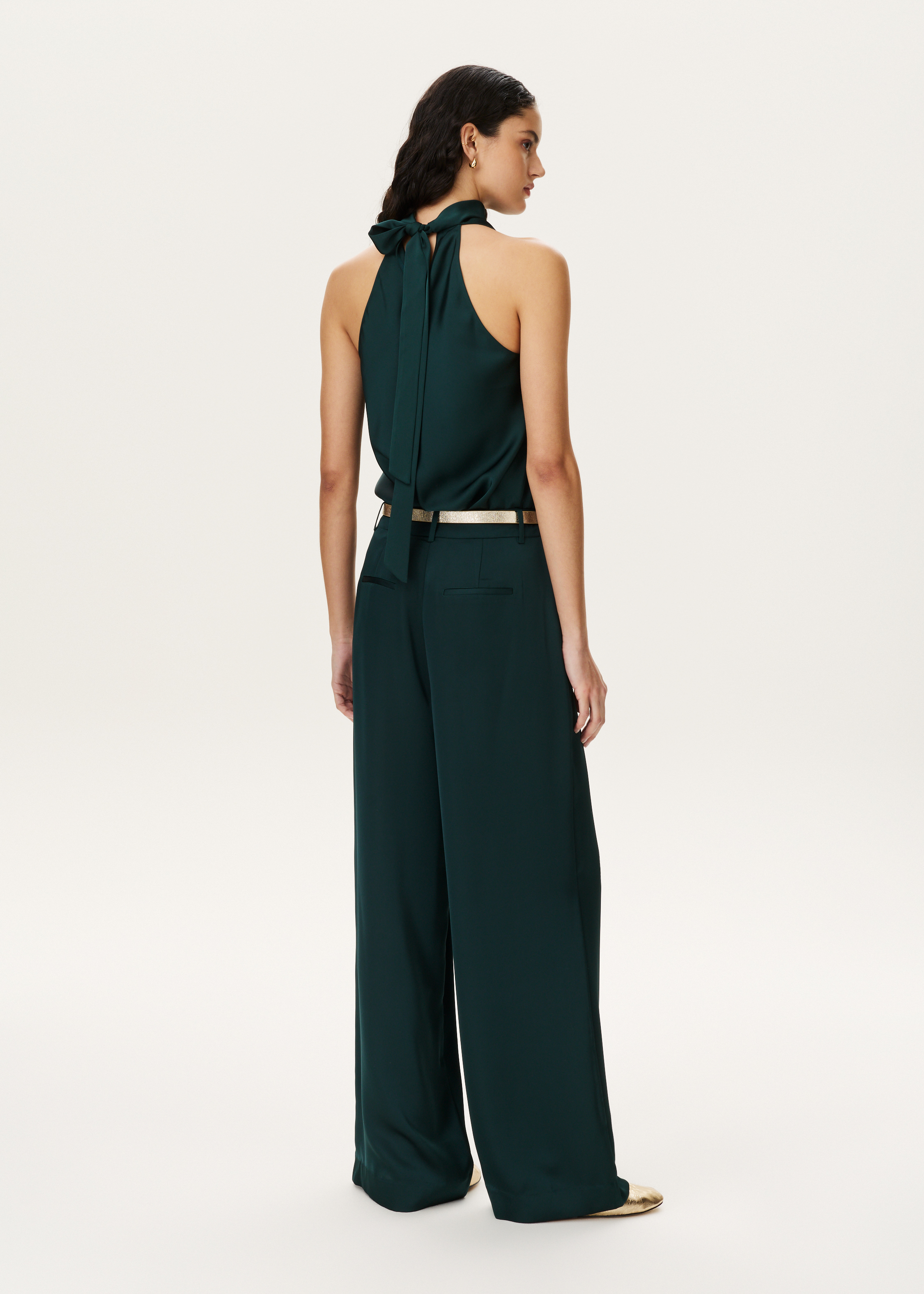Satijnen wide leg plooibroek