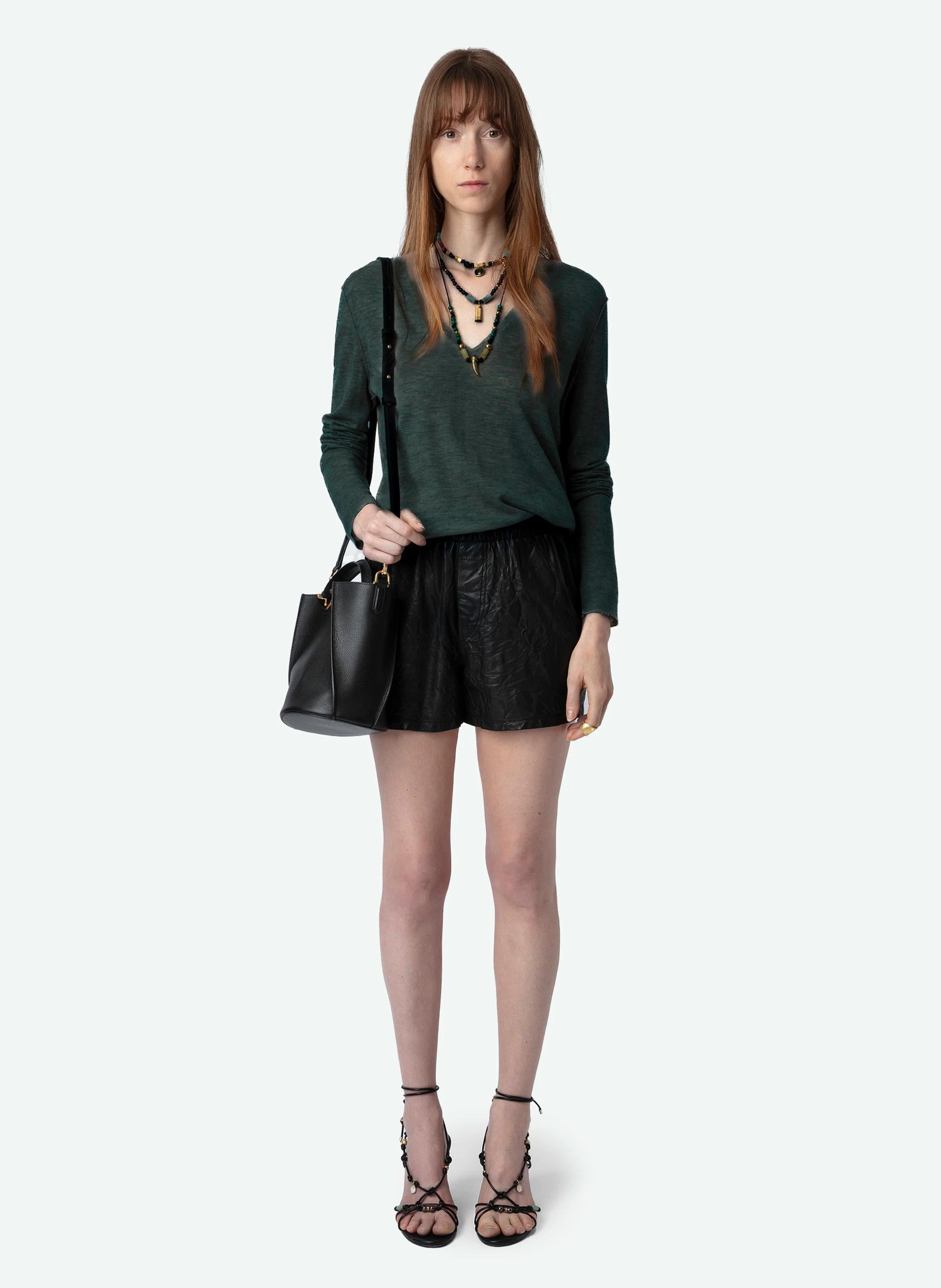 RIVY - Pull droit col V en cachemire | Vert