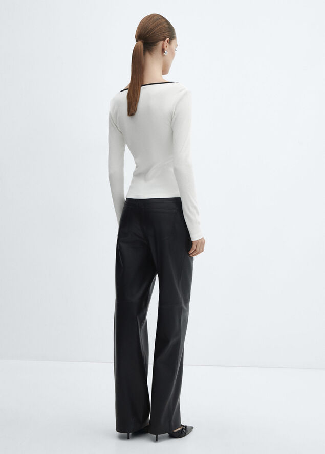 MANGO Ribbed Squared neckline t-shirt White