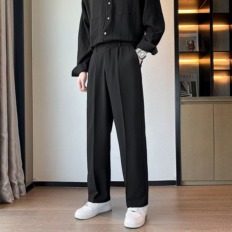 Lingaris - Mid Rise Plain Loose Fit Dress Pants