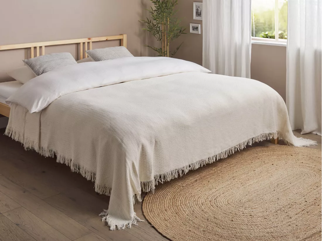 Couvre-lits YERBENT Coton 220 x 240 cm Blanc cassé
