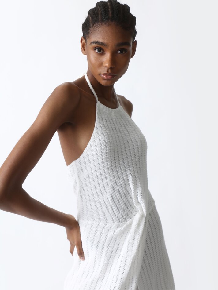 Vestido midi de renda - Branco