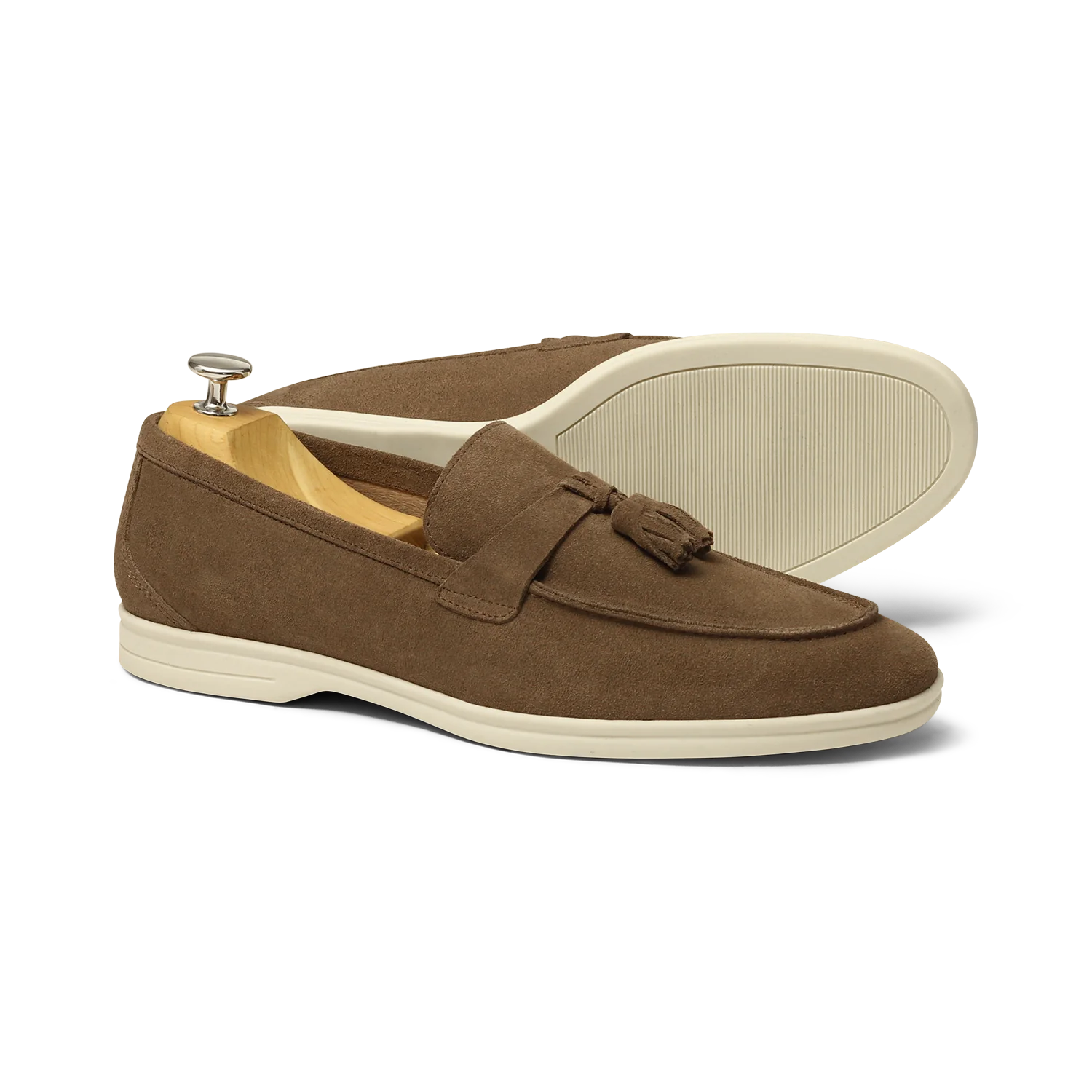 Pompy-Mocassin à glands en velours taupe