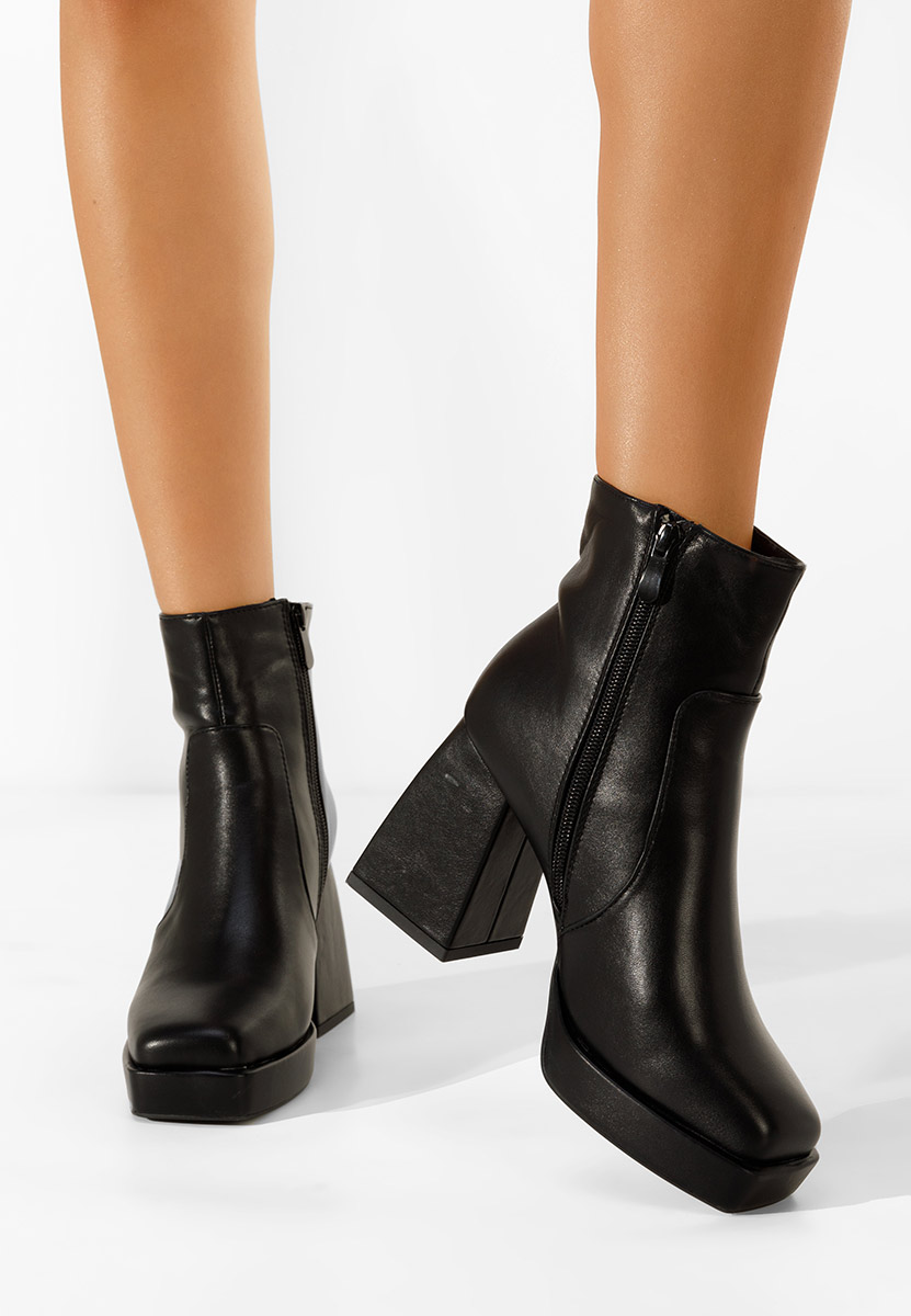 Bottines à gros talon noires Cabrese