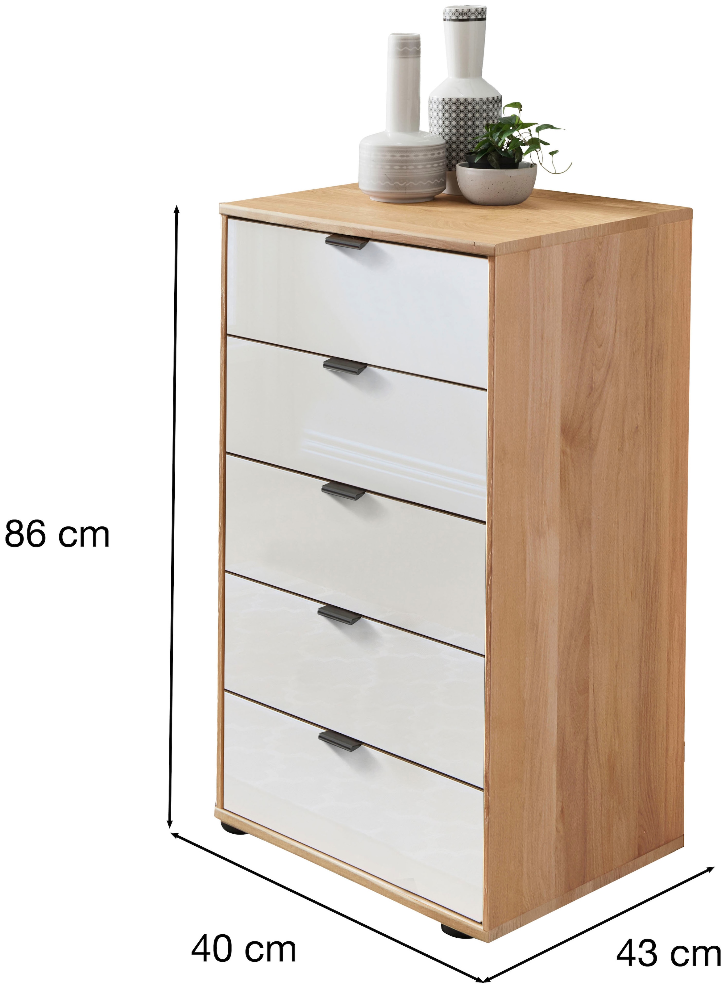 WIEMANN Schubkastenkommode »Cardiff Sideboard, Wäscheschrank, teilmassiv Erle, mit Schubladen« Glas- oder Massivholzfront, verschiedene Breiten, MADE IN GERMANY,  Schubkästen inklusive Selbsteinzug und Dämpfung