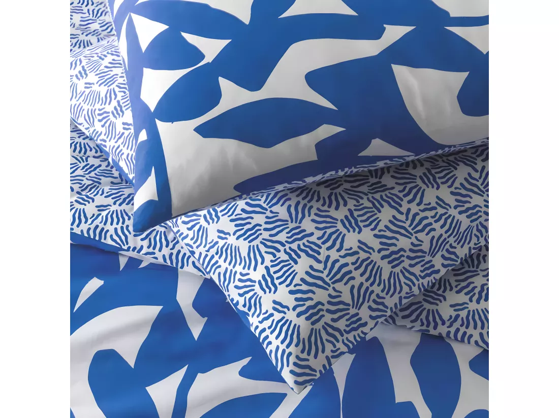 Parure de lit 2 personnes en coton 57 fils imprimé bleu 240x220cm