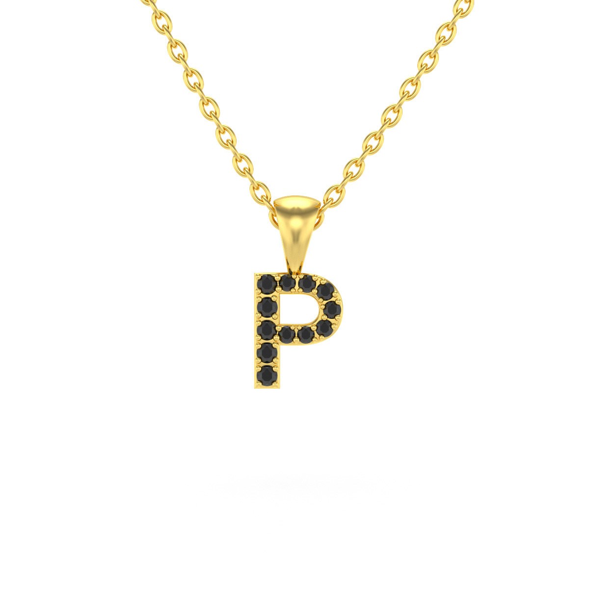 Collier Pendentif ADEN Lettre P Or 750 Jaune Diamant Noir Chaine Or 750 incluse 0.72grs