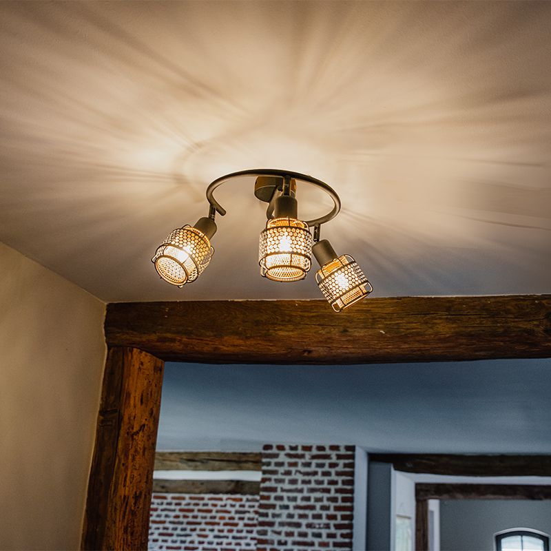 Design plafondlamp zwart met goud 3-lichts rond - Noud