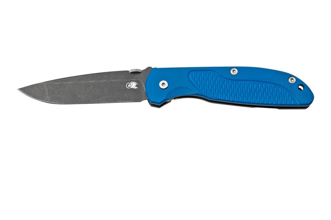 Rick Hinderer FireTac Spanto Battle Black, Black Blue G10, zakmes