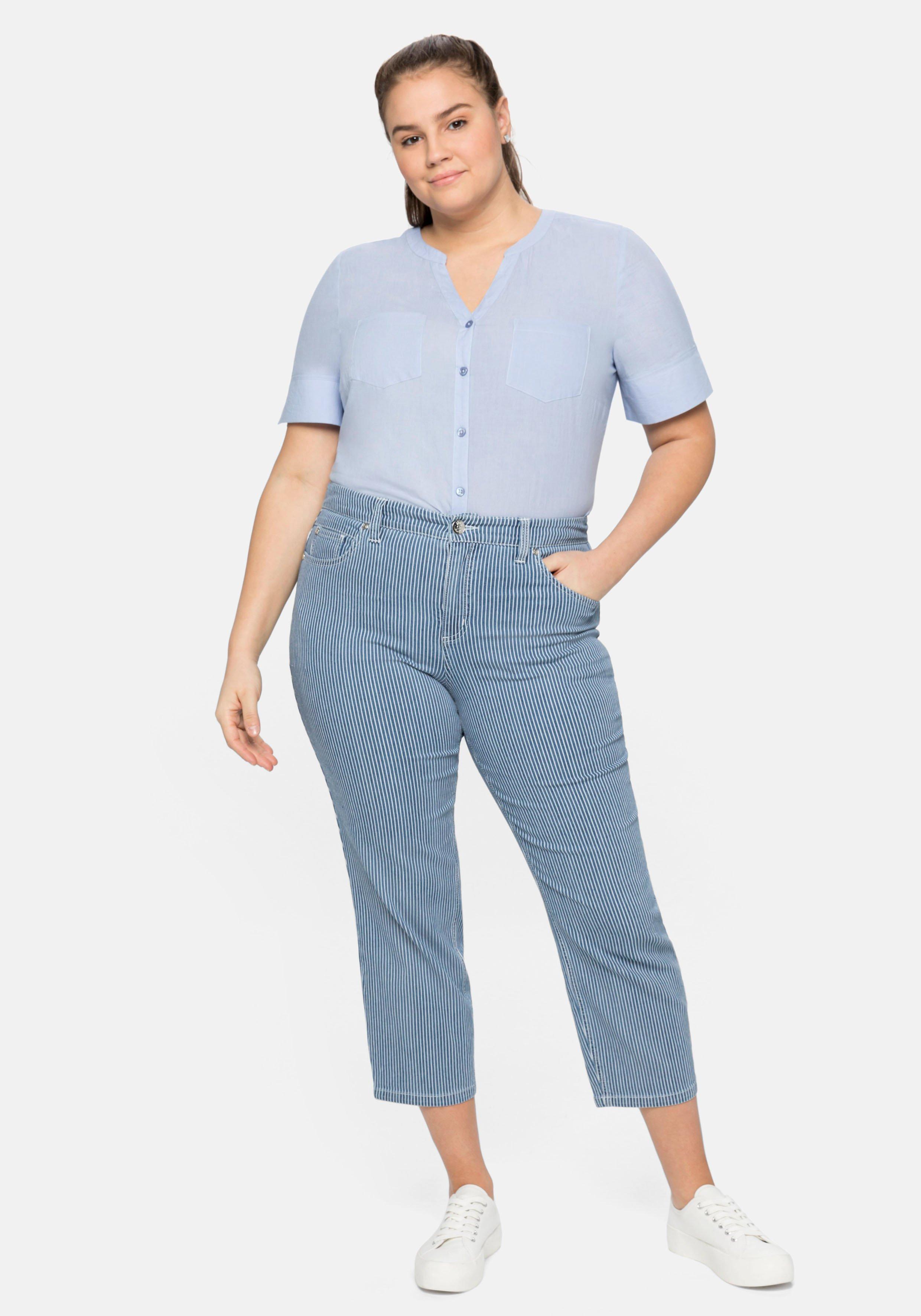 7/8-Jeans mit Allover-Streifen, in 5-Pocket-Form
