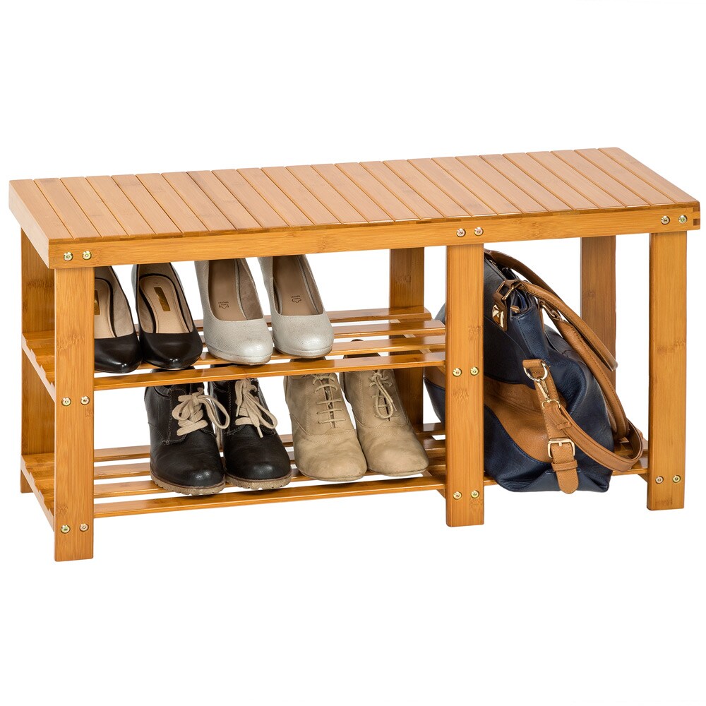 tectake® Schuhbank, Bambus, mit getrenntem Abteil, 87 x 28 x 45,5 cm