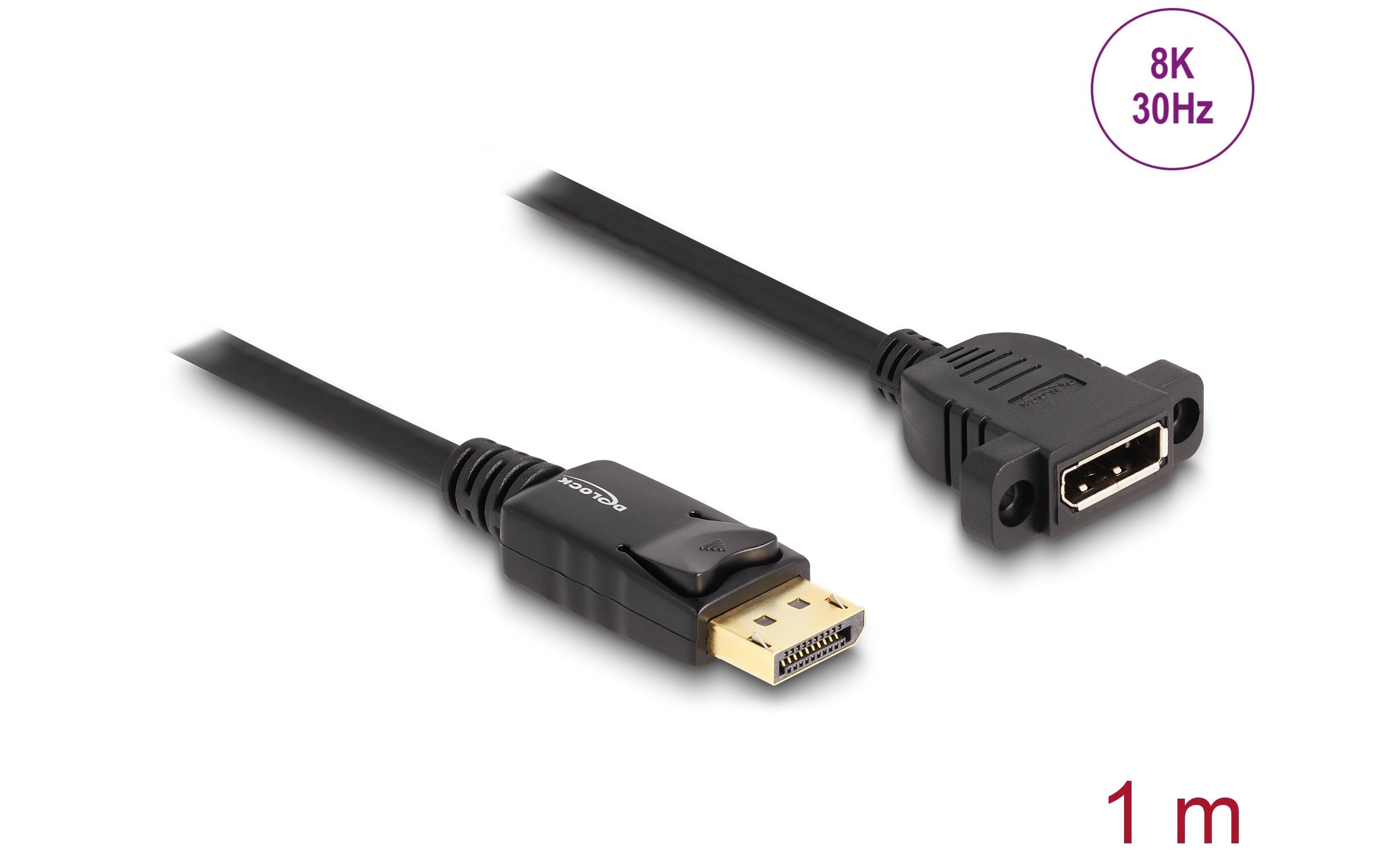 Kabel 8K 30Hz DisplayPort - DisplayPort, 1 mDelock DisplayPort 1.4 Kabel 8K 30 Hz Stecker zu Buchse 1 m zum Einbau schwarz
