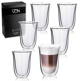 Dubbelwandige Koffieglazen Theeglazen - 300 ML koffietassen - Set Van 6 Handgeblazen Cappuccino Latte Macchiato Glazen Dubbelwandig - VDN