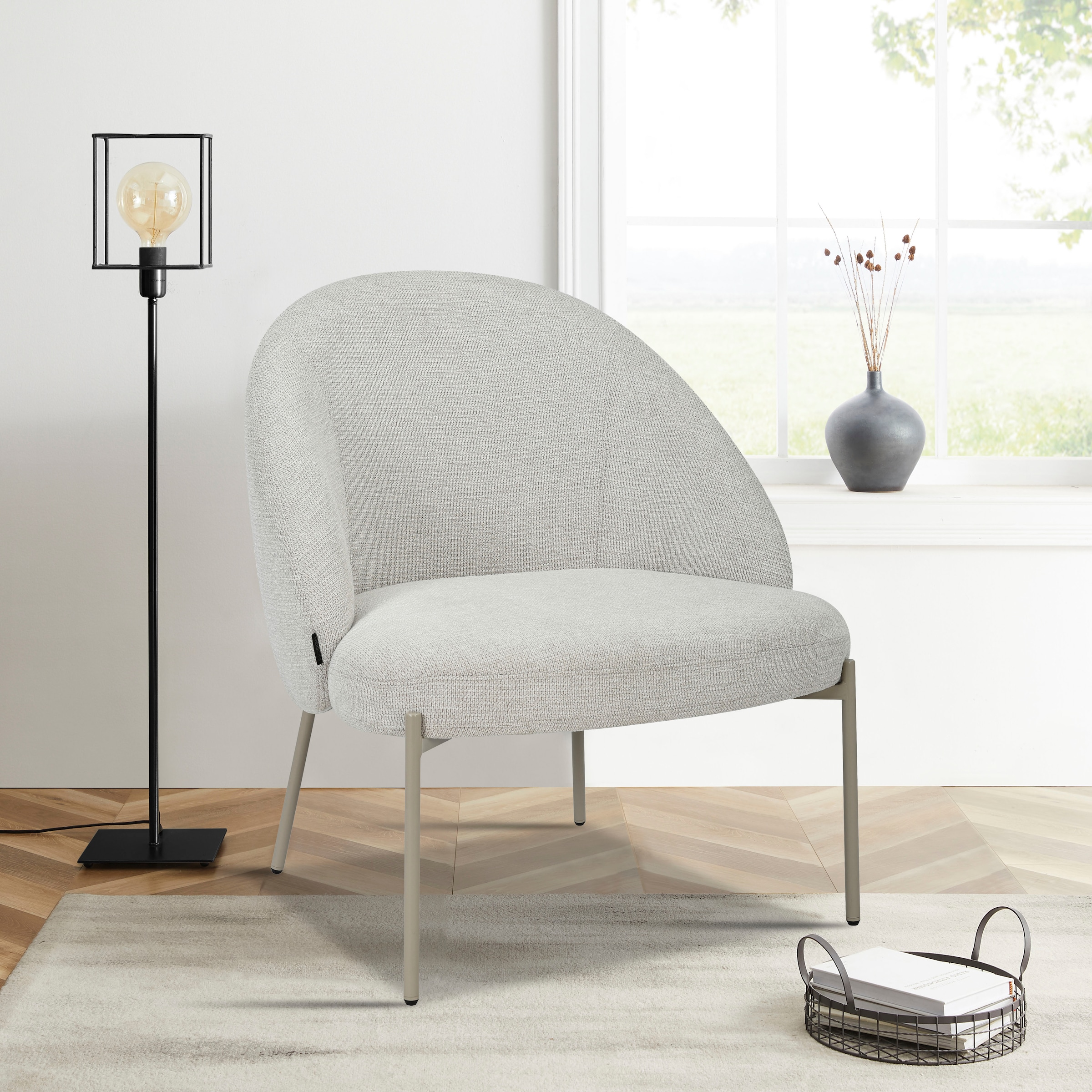 INOSIGN Loungesessel »MOVILLE Designstuhl mit filigranen Metallbeinen« Cocktailsessel, farblich abgestimmte Metall-Beine, Webstoff