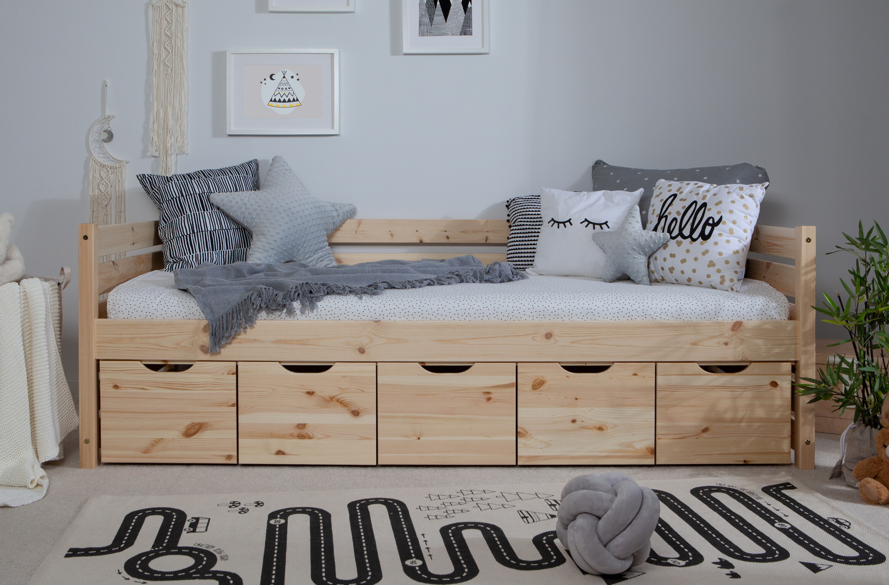 TiCAA Sofabett Naomi inkl. 5x Schubkästen, 90x200