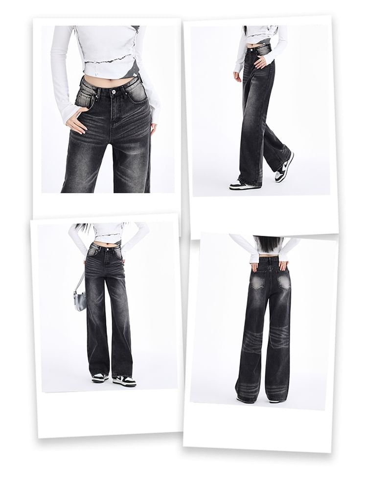 Denimot - High Waist Washed Wide Leg Jeans (diverse designs)