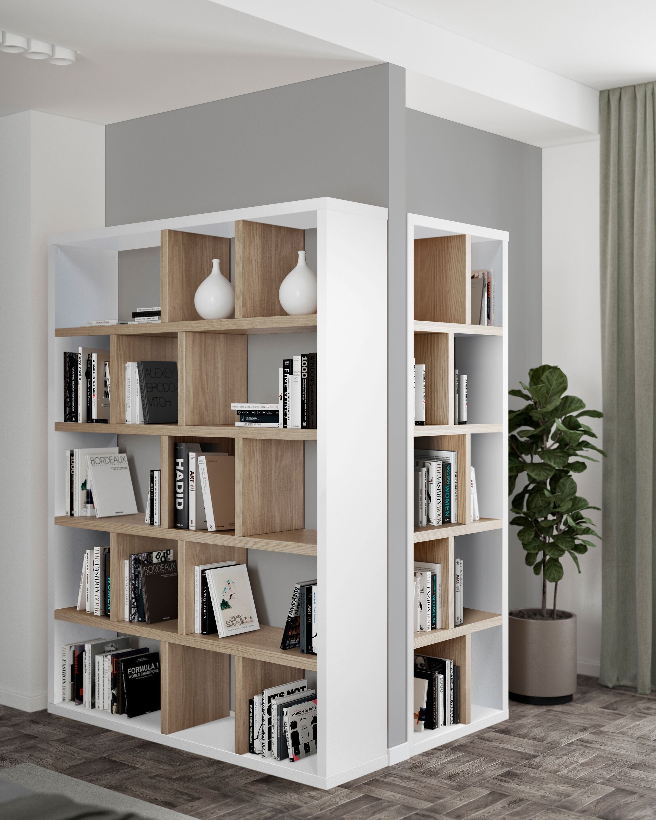 INDUS Regal - Weiss / Eiche / B: 150.0 cm x T: 34.0 cm x H: 198.0 cm