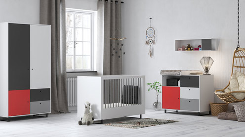 Chambre CONCEPT lit 60x120+commode+armoire Rouge - VOX