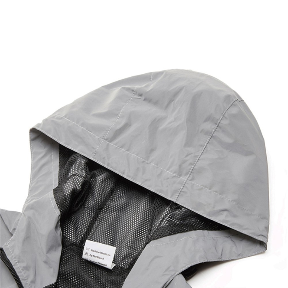(Gr. L) Wasserabweisende Outdoor Sport Jacke Regenjacke Reflektierende Windjacke - Silber