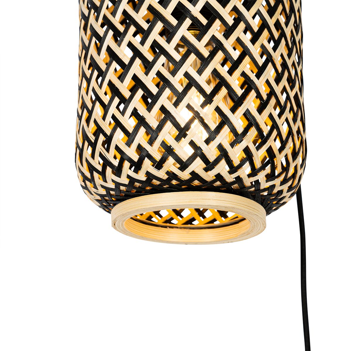 Oosterse hanglamp bamboe met zwart 3-lichts - Yvonne
